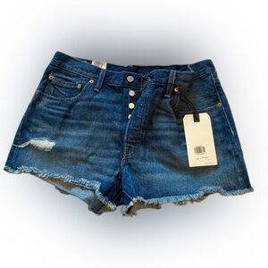 Levi’s 501 Button Fly Distressed Denim Shorts Size 32 Raw Hem High Rise NWT